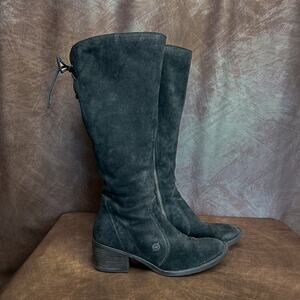 Born Knee High Suede Heeled Boots Black Lace Up Leather Women's 8.5 Plaid Lined